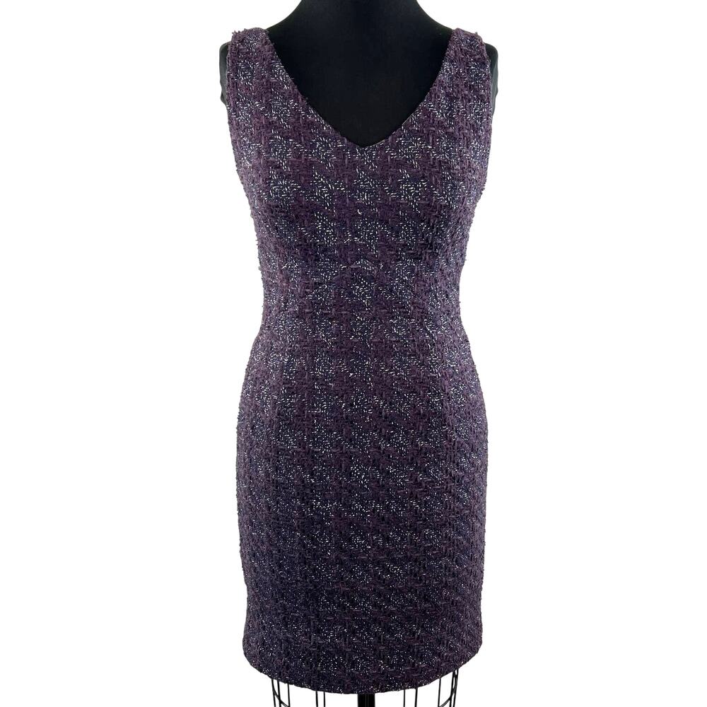 Lopez Knudsen Dress Purple Violet Silver Tweed Houndstooth Sleeveless Sheath 4